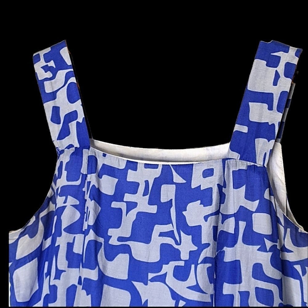 Vintage Square Neck Blue And Grey Fully Lined Cotton Sundress size 10 - Picture 3 of 9